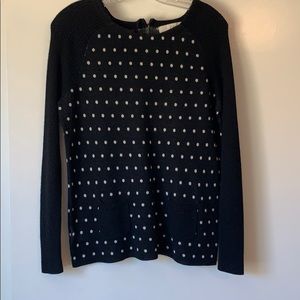 LOFT polka dot sweater zip neck pockets